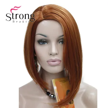 StrongBeauty Асимметричный парик без челки оранжево-коричневый с боков Парик с верхом из синтетических волос женский парик НА ВЫБОР
