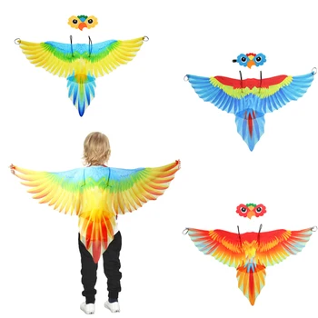 Детский плащ с крыльями попугая на Хэллоуин, головной убор, реквизит для выступления, костюм для косплея попугая, подарок, костюм для девочки и мальчика, костюм