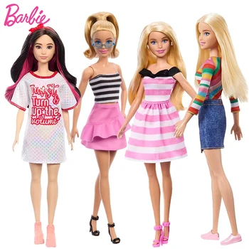 Оригинальная кукла Barbie Fashionistas Блонд черно-белый классический полосатый топ 65th Anniversary 1/6 Игрушки для девочек, аксессуары для одевания