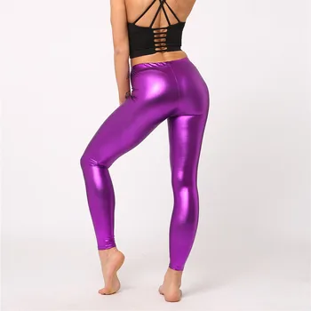 Сексуальные Кожаные Леггинсы, женские брюки, кожаные леггинсы в ярком металлическом стиле, женские Эластичные Облегающие Кожаные брюки для фитнеса, брюки