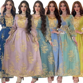 Новое летнее мусульманское платье-абайя, вечернее платье с вышивкой в арабском Дубае, марокканский кафтан, королевское женское элегантное мусульманское платье-абайя