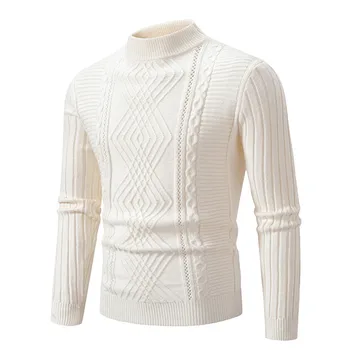 Осень-зима, Новый мужской свитер с высоким воротом, однотонный пуловер, вязаный облегающий теплый топ, повседневные пуловеры из корейского модного трикотажа