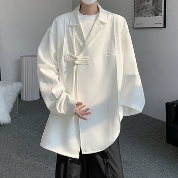 Новая китайская мужская одежда Рубашка с кубинским воротником в китайском стиле, солнцезащитная рубашка с длинным рукавом, костюм Тан, халат, пальто