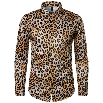 2023 Новая Винтажная Мужская Рубашка с Леопардовым Принтом, Свободная, Непринужденная Уличная Рубашка в стиле Хип-Хоп в Европе и Америке, Большая Рубашка для Мужчин