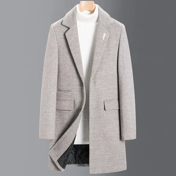 Мужское пальто 2023 года, осенне-зимнее новое Корейское пальто средней длины, модный тренч