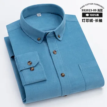 Новые осенне-зимние мужские вельветовые рубашки высокого качества из 100% хлопка с длинным рукавом, однотонная удобная одежда-рубашка