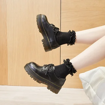 Маленькие кожаные туфли Matsuke на толстой подошве с круглым носком, женские тонкие туфли из натуральной кожи, ботинки Martin, униформа JK, обувь