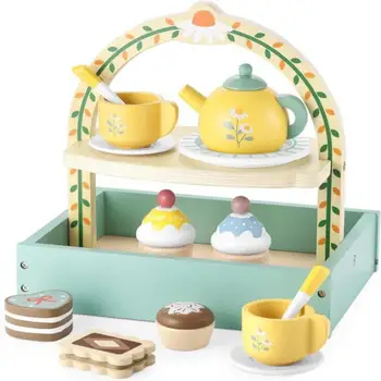 Деревянный десертный торт Монтессори, игрушки для ролевых игр, Мини-набор для послеобеденного чая, Обучающие игрушки для родителей и детей, подарок на День рождения