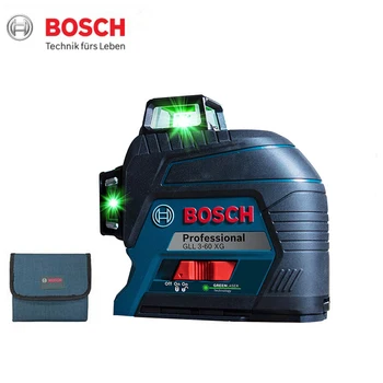 Профессиональный Лазерный Нивелир Bosch Gll3-60XG 3D12 Line Nivel Laser Высокой Мощности Зеленый Самовыравнивающийся Перекрестный Лазерный Уровень 360