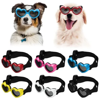 1ШТ Солнцезащитные очки для маленьких собак в форме сердца, водонепроницаемые Солнцезащитные очки для собак и кошек с защитой от ультрафиолета, с регулируемым ремешком, очки для домашних животных