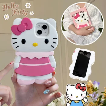 Sanrio Hello Kitty Милые Трехмерные Чехлы Для Телефонов iPhone 14 13 12 11 Pro Max Girl Силиконовый Противоударный Чехол Soft Shell