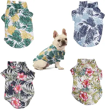 Летние футболки с собаками в гавайском стиле, тонкая дышащая крутая пляжная рубашка, рубашка с котом, короткий рукав, принт в виде кокосовой пальмы