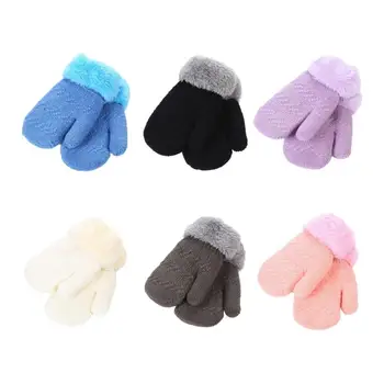 1 Пара зимних толстых плюшевых перчаток для детей в возрасте 0-3 лет, утеплитель для рук, жаккардовые однотонные теплые варежки, прямая поставка