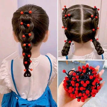 5ШТ резинок для волос в виде красной фасоли для детей, модные Цветные детские резинки для волос, набор эластичных резинок, веревка для волос для девочек