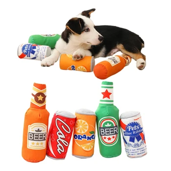 Плюшевые игрушки для собак в форме бутылки для маленьких и больших собак, скрипучие игрушки для жевания, забавные интерактивные аксессуары для домашних животных
