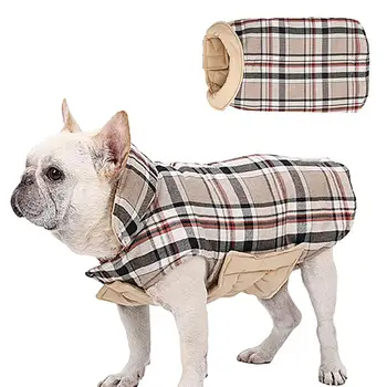 Зимнее пальто для собак Уютная водонепроницаемая ветрозащитная зимняя куртка для собак Клетчатая куртка для собак в британском стиле для холодной погоды с отверстием для ремня безопасности