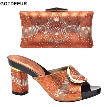 Последние женские туфли и сумка оранжевого цвета 2023 года, итальянские женские туфли и сумка в тон итальянской обуви и сумке с бриллиантами