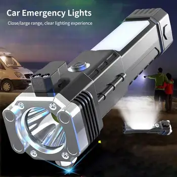 Автомобильный многофункциональный молоток безопасности, резак для ремней безопасности и стеклобой, спасательный инструмент со светодиодной подсветкой, перезаряжаемый на солнечных батареях