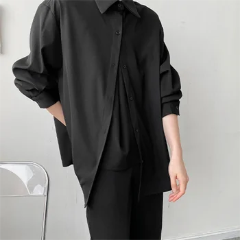 Мужская рубашка с длинными рукавами, весенне-осенняя новая корейская версия модной повседневной рубашки большого размера из двух предметов