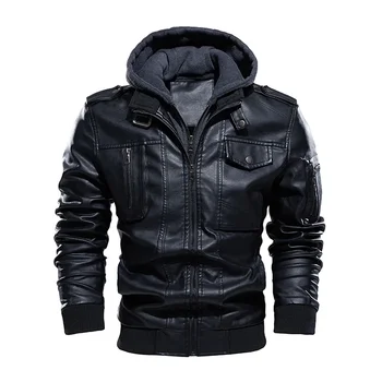 Мужская Черная мотоциклетная кожаная куртка, повседневные куртки из искусственной кожи, негабаритные куртки с капюшоном, байкерская куртка на молнии для мальчиков, ветровка Xxxl