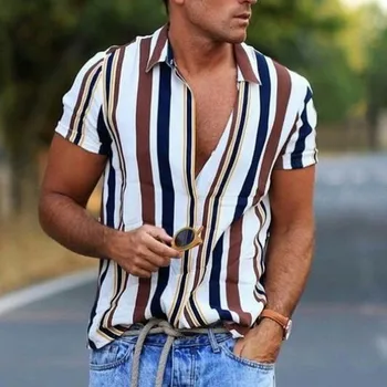 2023 Летние Новые Приталенные Мужские рубашки в полоску на пуговицах, Корейская рубашка с коротким рукавом, повседневная Модная Мужская Дизайнерская одежда, сорочка