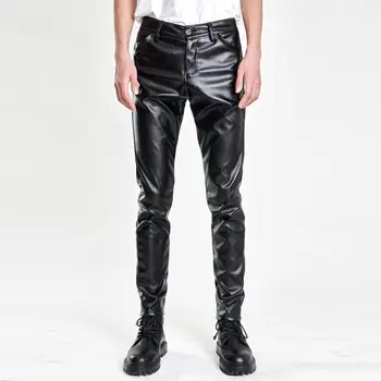 Мужские брюки из искусственной кожи, облегающие эластичные глянцевые брюки-карандаш в стиле хип-хоп, Однотонные Дышащие мужские брюки с карманами, Уличная одежда