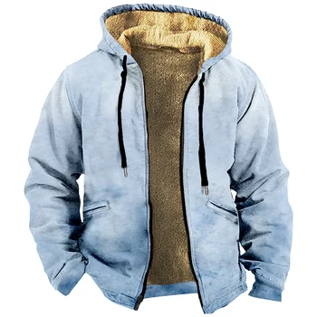 Толстовка с капюшоном на молнии с акварельным рисунком, мужское зимнее пальто с длинным рукавом и утолщением, уличная куртка с 3D принтом.