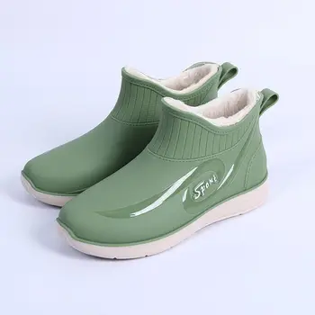 Корейские теплые плюшевые непромокаемые ботинки, женские непромокаемые ботильоны с короткими рукавами, нескользящие водонепроницаемые Уличные меховые непромокаемые ботинки