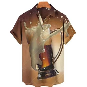 Мужская рубашка с короткими рукавами в стиле гавайского пива с 3D-печатью для летнего пляжного отдыха, мужская одежда в стиле хип-хоп и уличная повседневная одежда больших размеров