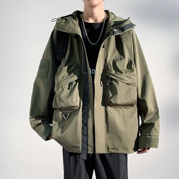 Дизайн мужской куртки С большими карманами, свободная и модная корейская утеплительница с высоким воротом, популярные пальто