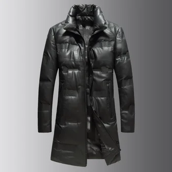 Новое поступление, Модное Зимнее Мужское Кожаное пальто средней длины Со стоячим воротником, Мужское Пуховое пальто из натуральной кожи, Большие Размеры 2XL-10XL 11XL