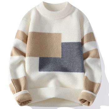 Мужской блок в цвет зимний вязаный свитер высокого качества новый пуловер свободный и теплый толстый улице осень шерсть